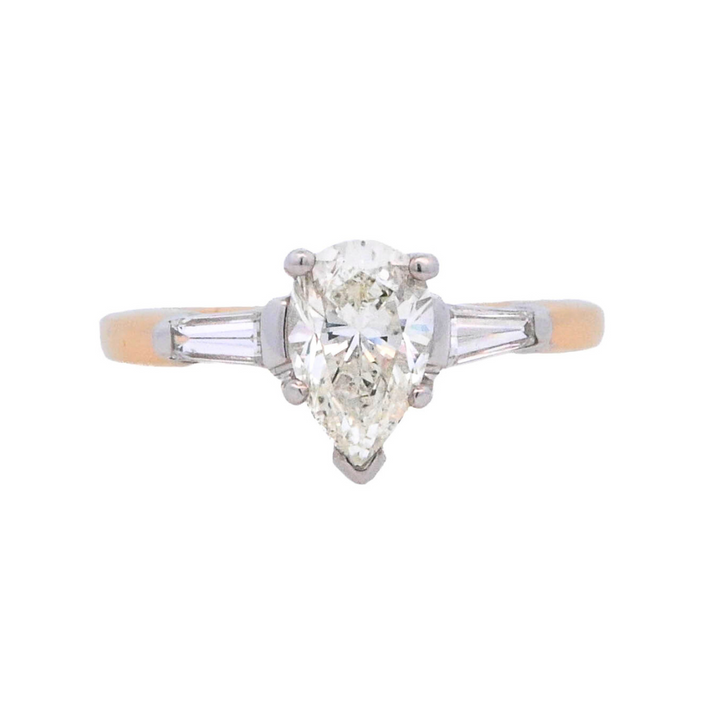 14K Two- Tone Pear Diamond 1.00Ct Solitaire Engagement Ring