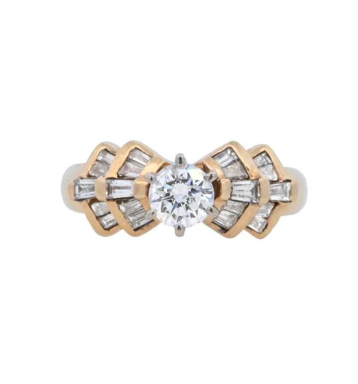 14K Yellow Gold 1ct Round Diamond Contemporary Engagement Ring
