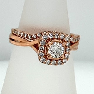 14K Rose Round Diamond 0.375Ct Halo Engagement Ring