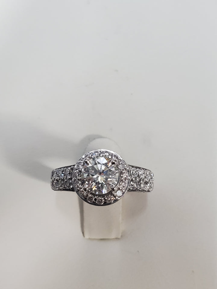 14K White Gold 1.04Ct Round Diamond Halo Engagement Ring
