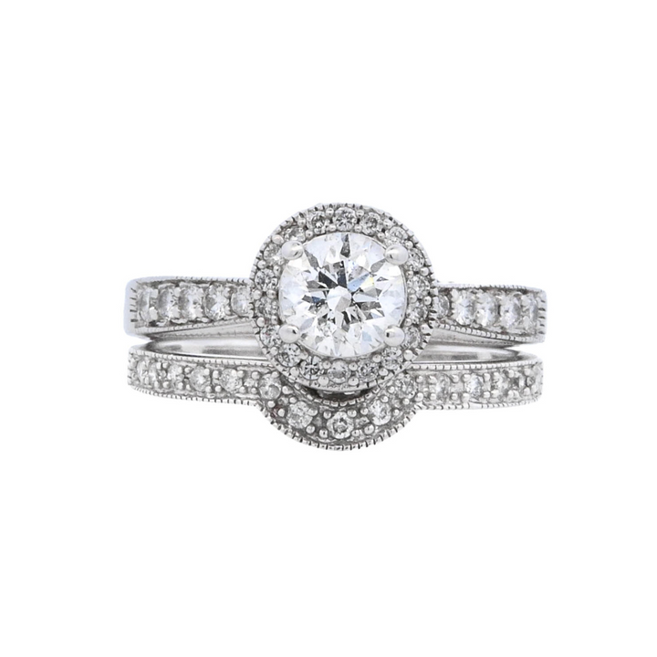 14K White Round Diamond 0.71Ct Halo Engagement Ring