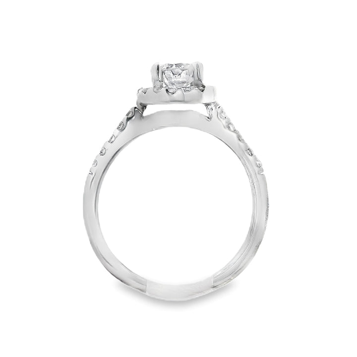 14K White Round Diamond 0.75Ct Halo Engagement Ring