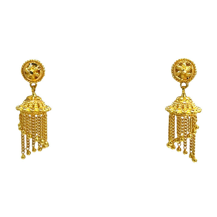 22K Yellow Gold Elegant Dangle Tassel Earrings with Screwbacks