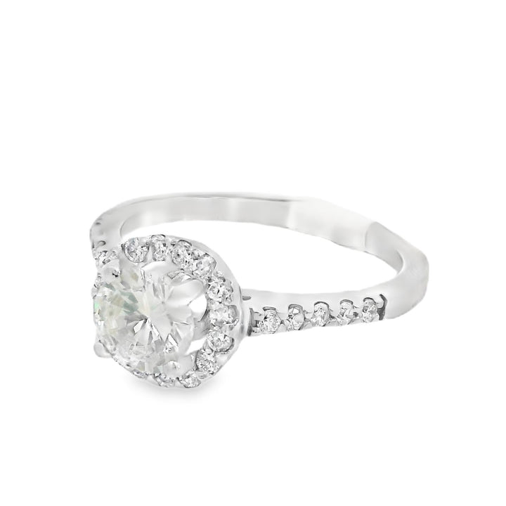 14K White Round Diamond 0.75Ct Halo Engagement Ring