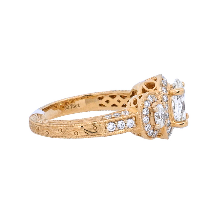 18K Yellow Gold 1Ct Oval Diamond 3-Stone Engagement Ring