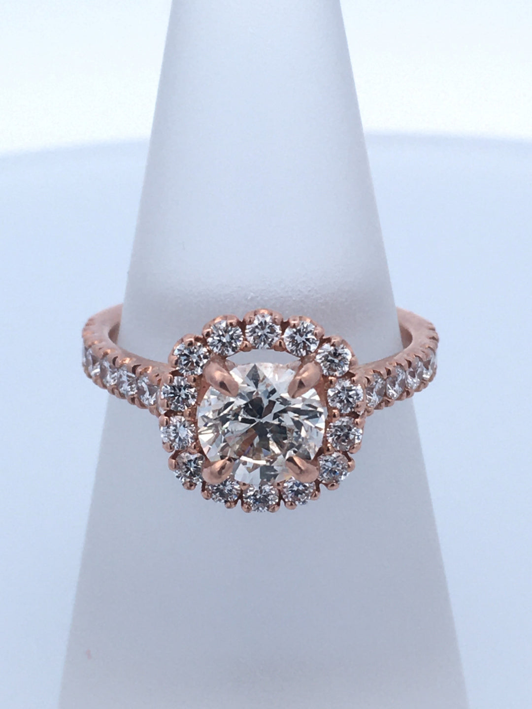 14K Rose Gold 1.03CT Round Diamond Halo Engagement Ring