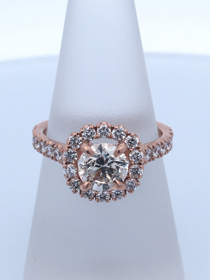 14K Rose Gold 1.03CT Round Diamond Halo Engagement Ring
