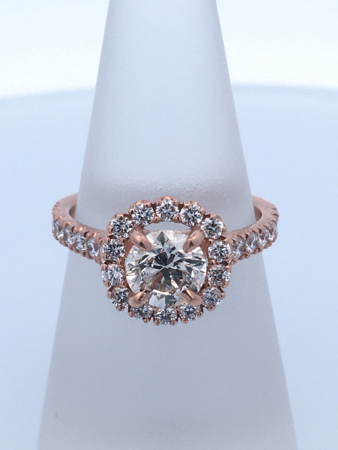 14K Rose Round Diamond 1.03Ct Halo Engagement Ring