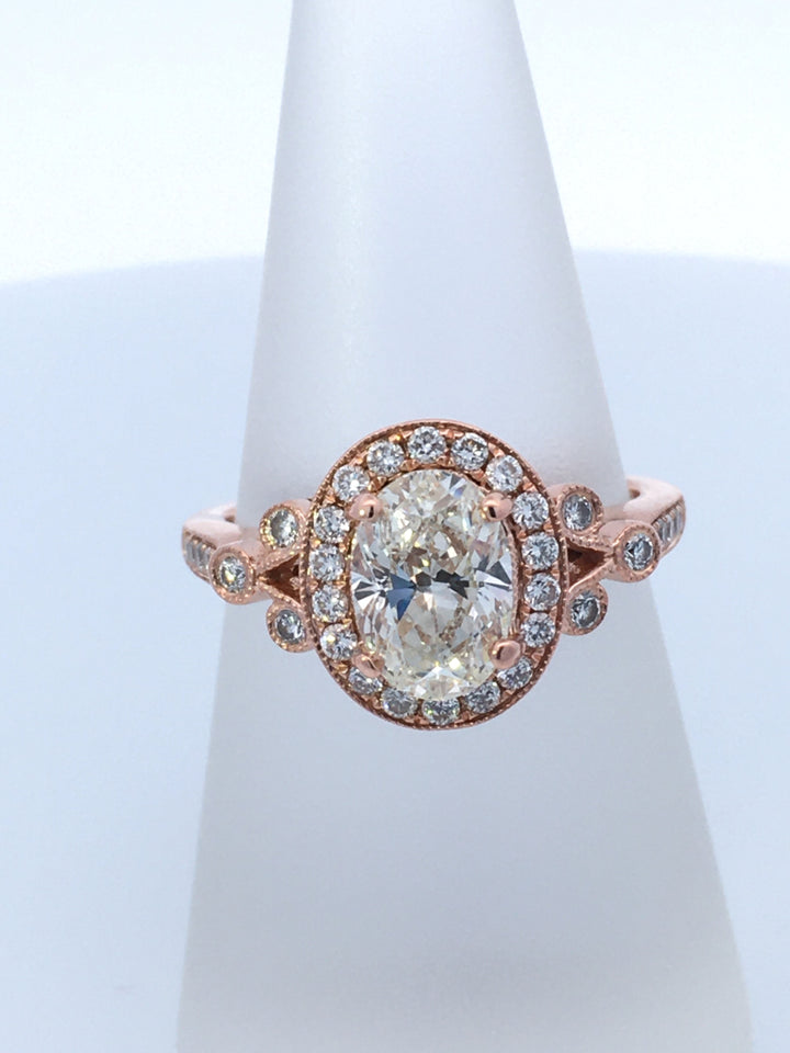 14K Rose Oval Diamond 1.25Ct Halo Engagement Ring