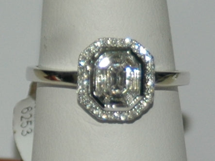 14K White Emerald Cut Diamond 0.11Ct Geometric Engagement Ring