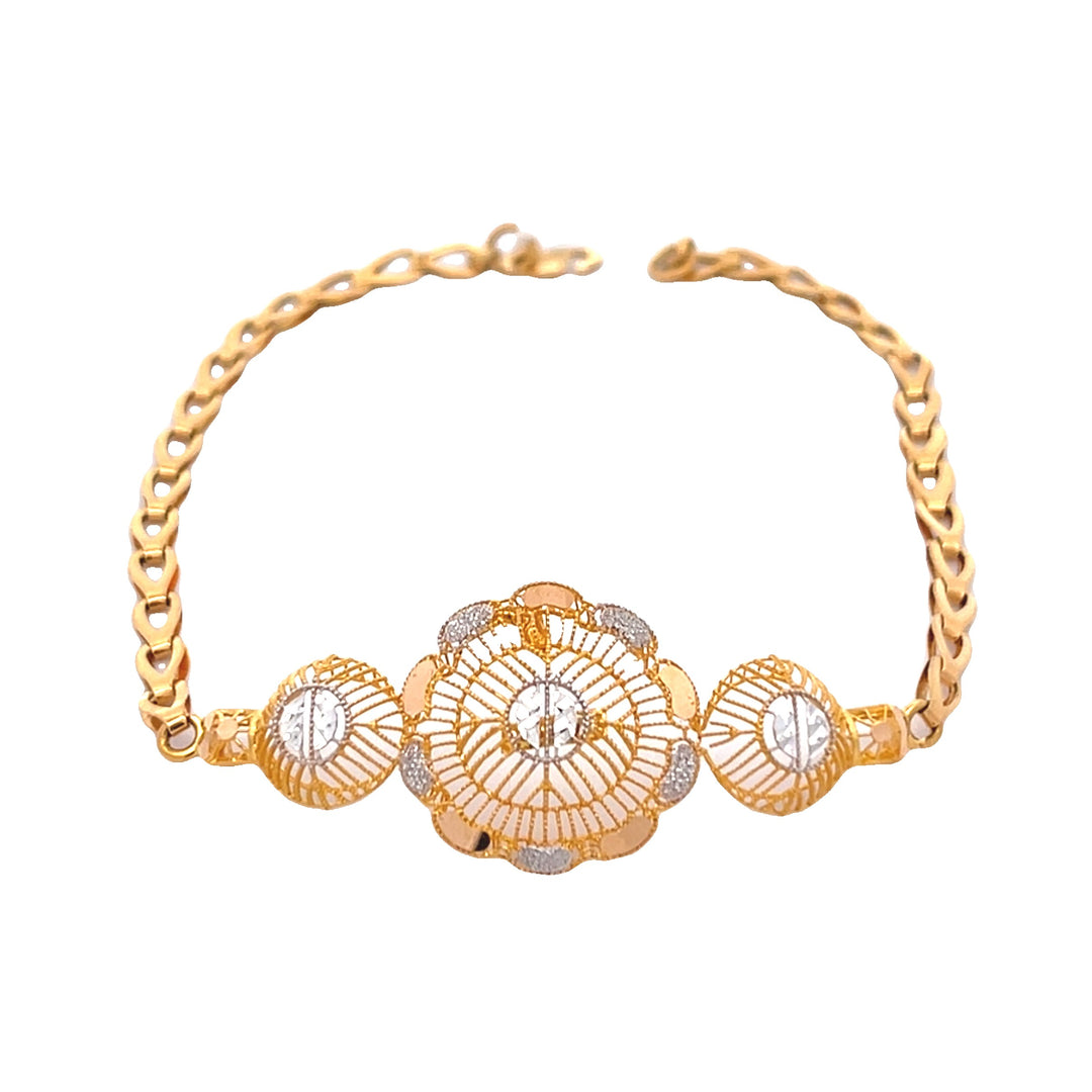 21K Yellow Gold Delicate Flower Link Bracelet
