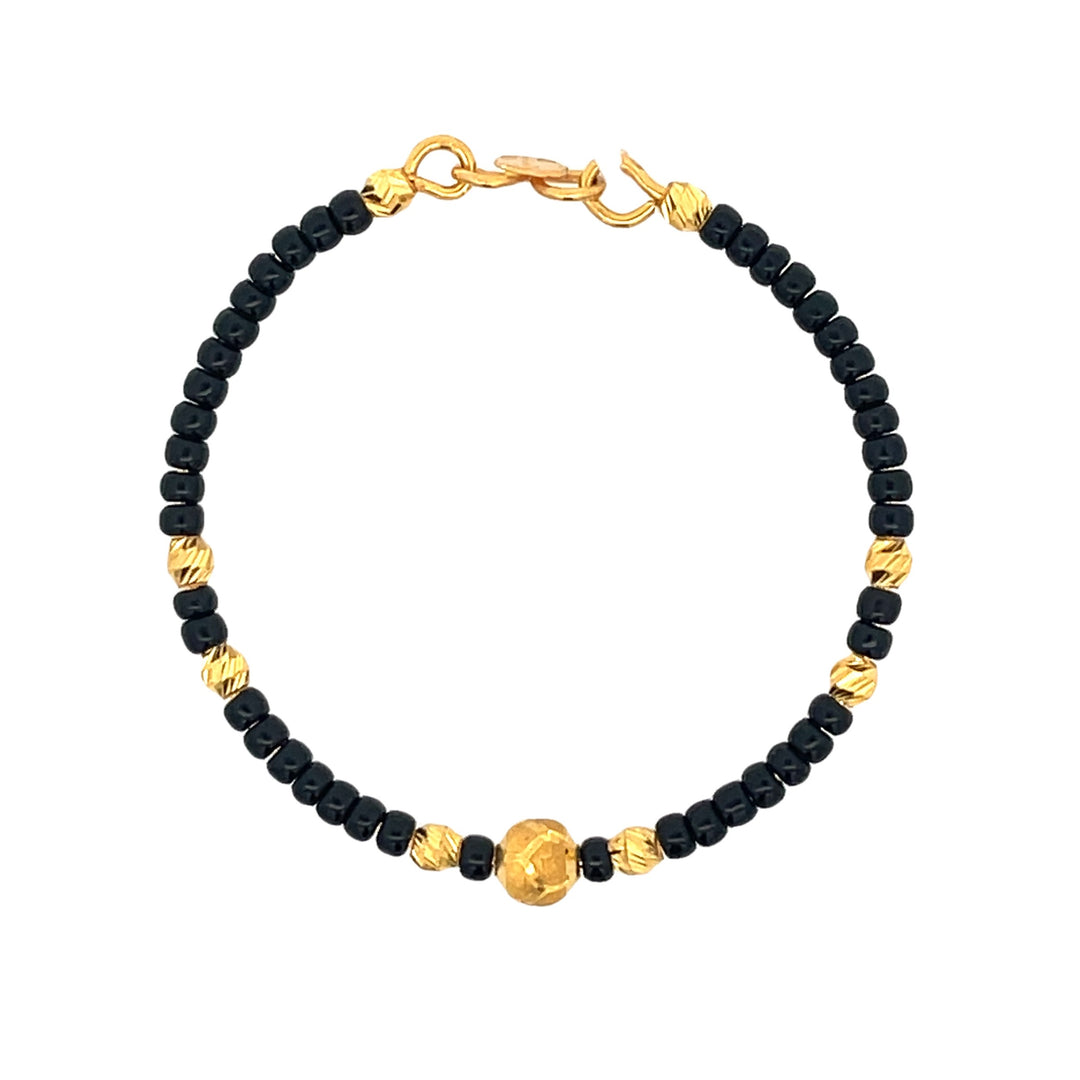 22K Yellow Gold Black Bead Newborn Bracelet Delicate Design