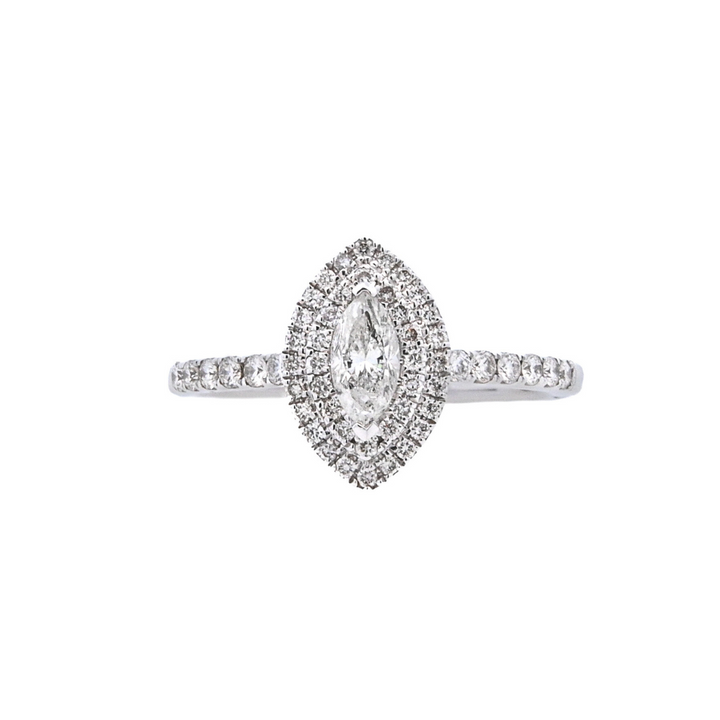 14K White Gold Marquise Diamond Halo Engagement Ring