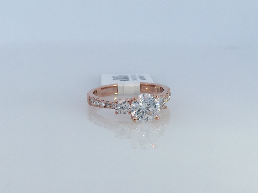 14K Rose Gold 1.00Ct Round Diamond 3-Stone Engagement Ring