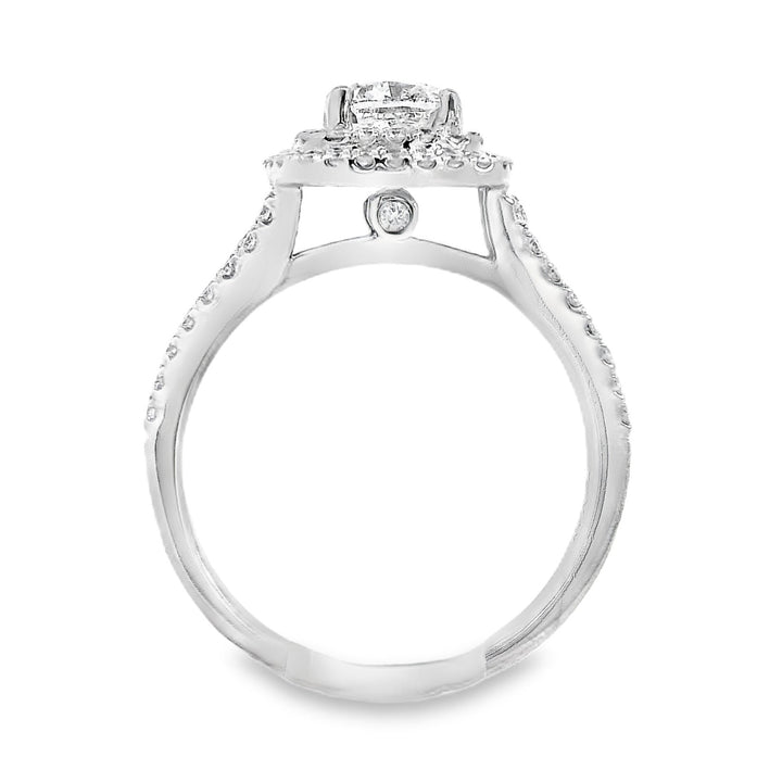 14K White Cushion Diamond 1.01Ct Halo Engagement Ring