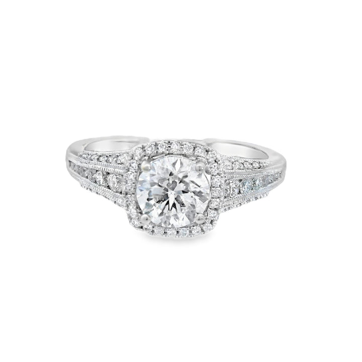 14K White Round Diamond 0.80Ct Halo Engagement Ring