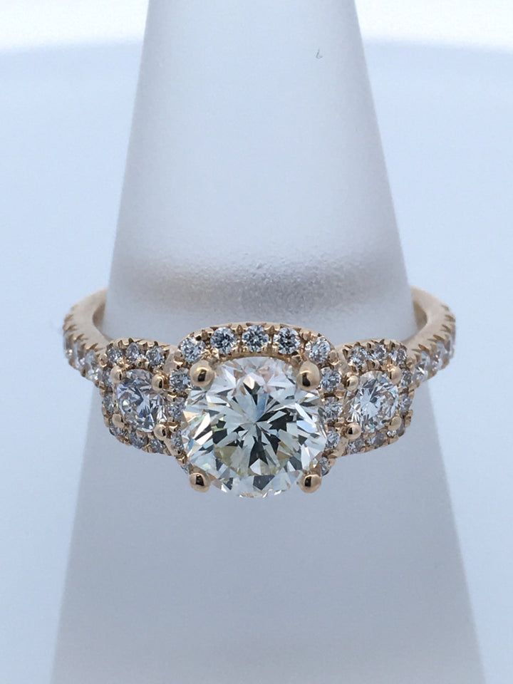 14K Yellow Round Diamond 1.26Ct 3 Stone Engagement Ring