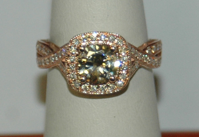 14K Rose Gold Champagne Diamond Halo Ring
