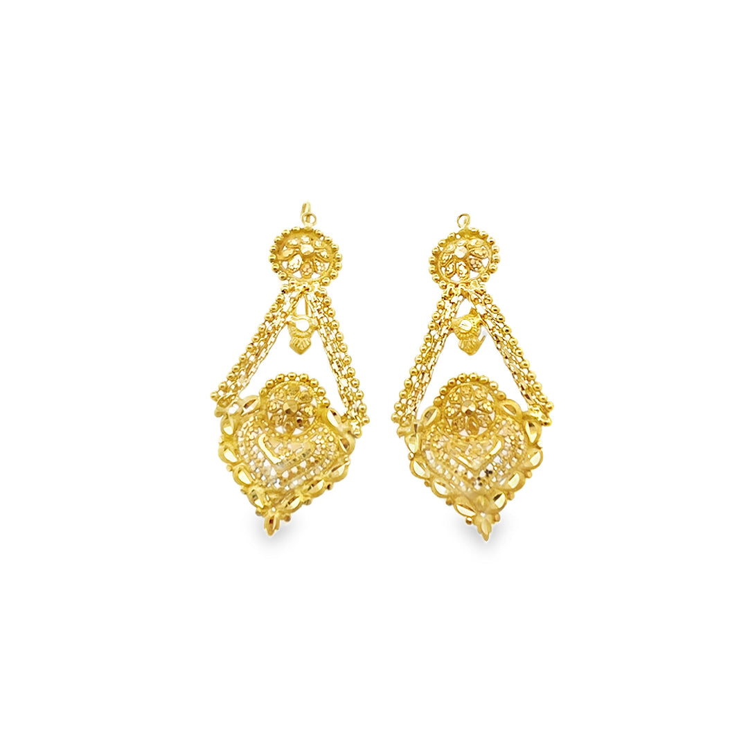 22K Yellow Gold Dangle Earrings with Fish Hook
