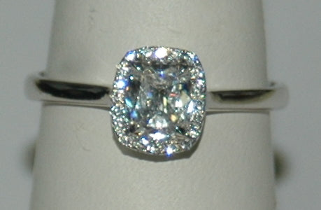 14K White Cushion Diamond 0.60Ct Halo Engagement Ring