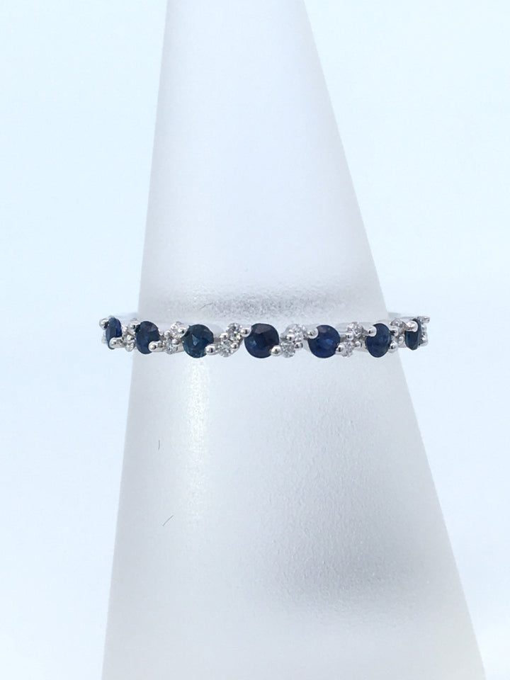 14K White Gold Diamond and Sapphire Half Anniversary Women's Wedding Band