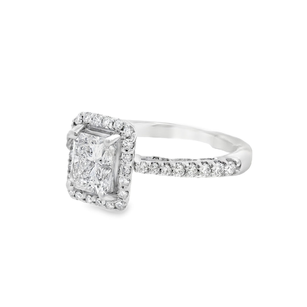 14K White Radiant Diamond 1.00Ct Halo Engagement Ring