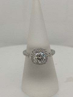 14K White Round Diamond 1.00Ct Halo Engagement Ring