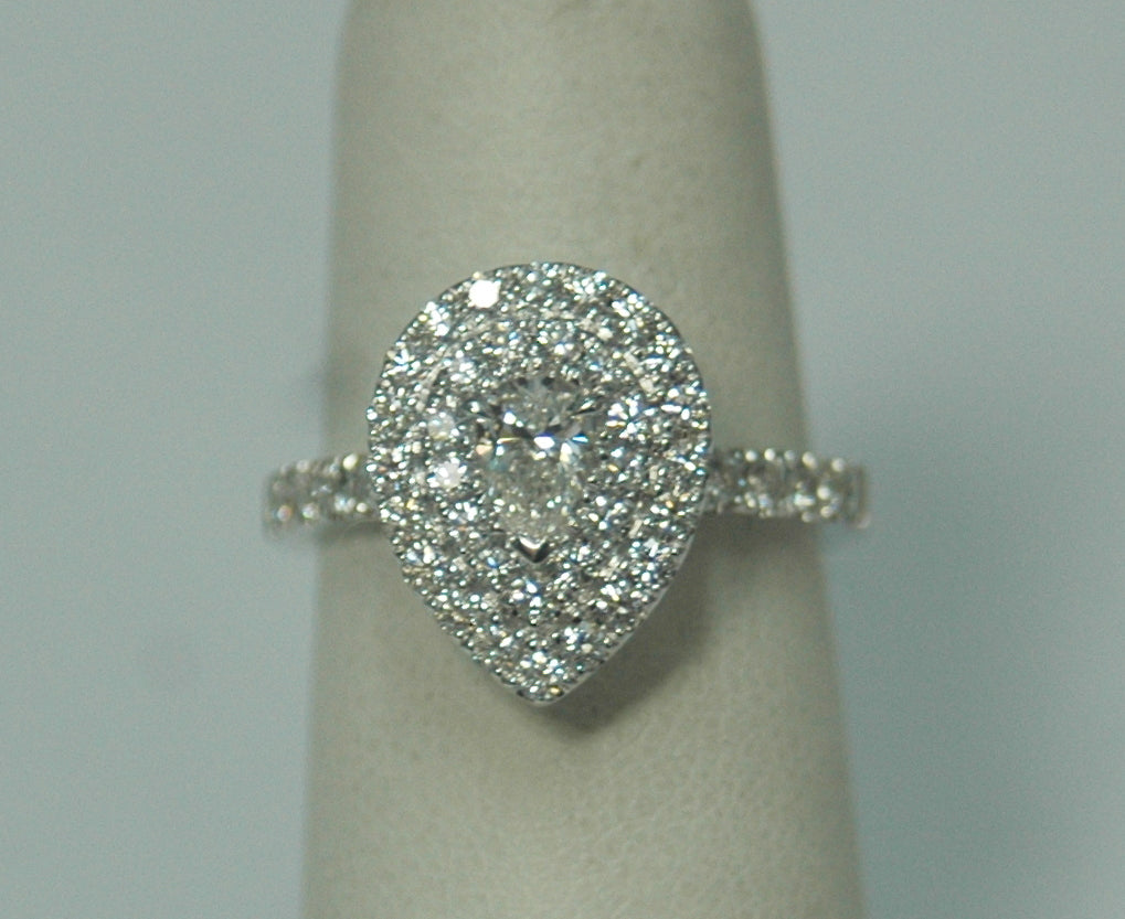 18K White Gold 0.98ct Pear Diamond Halo Engagement Ring