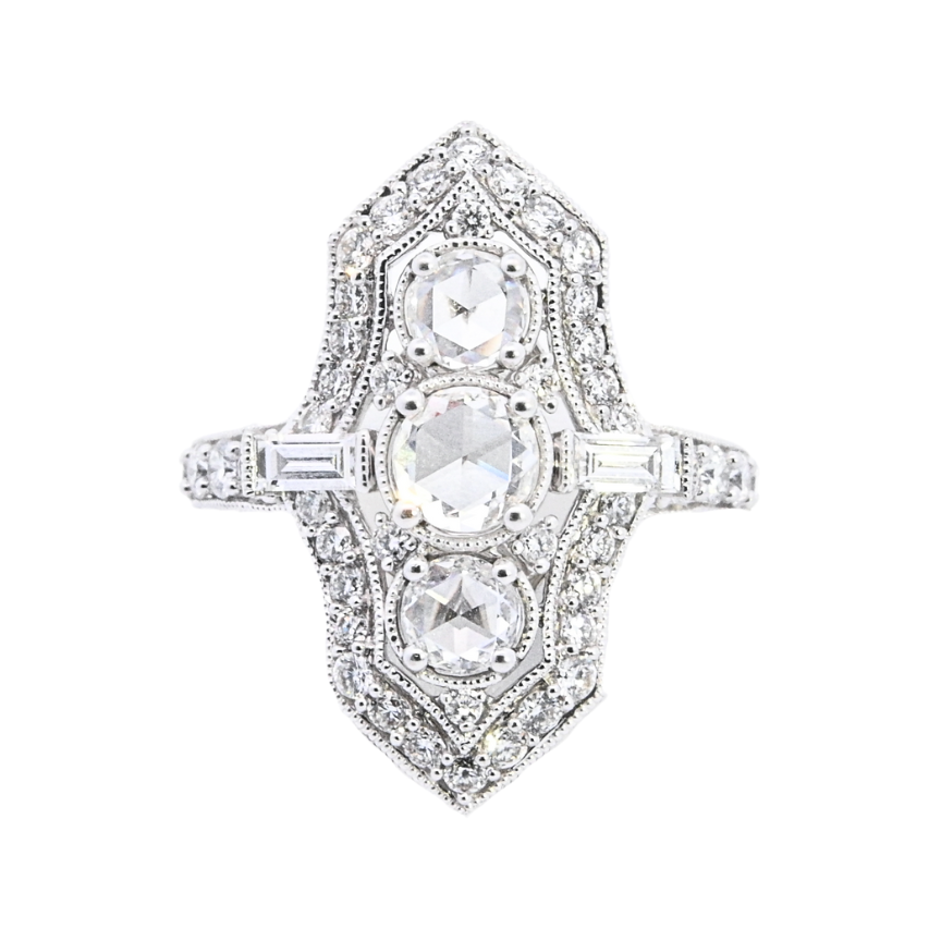 18K White Gold 1.02ct. Diamond Art- Deco Fashion Ring