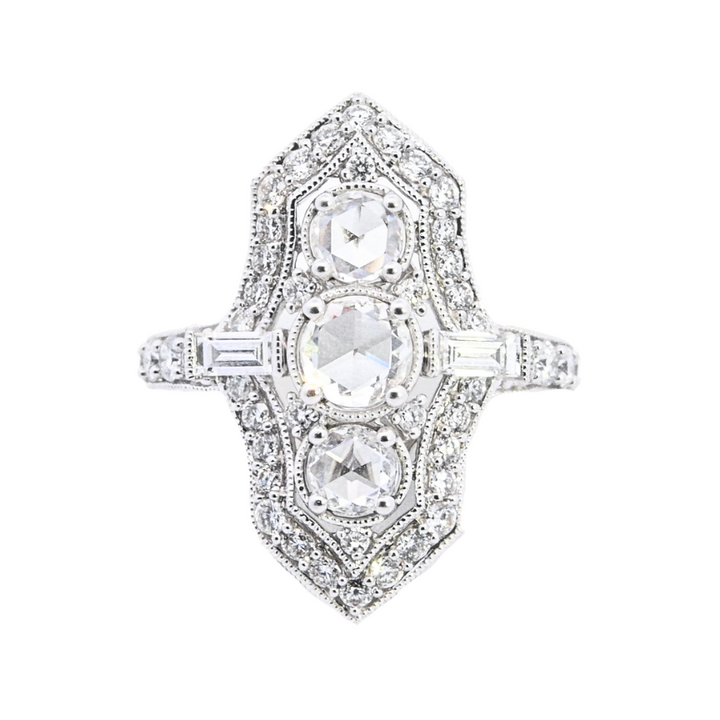 18K White Gold 1.02ct. Diamond Art- Deco Fashion Ring