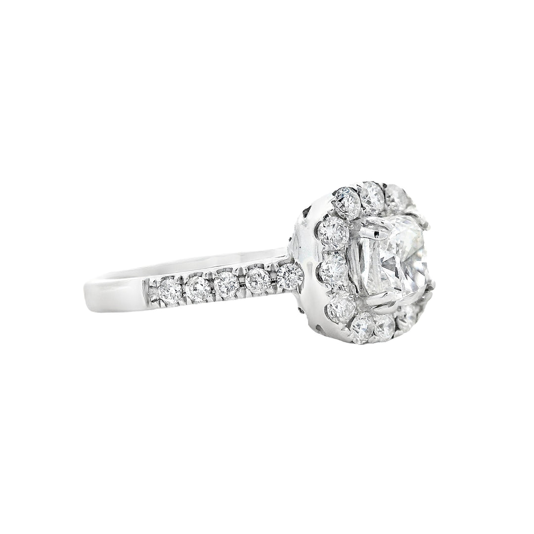 14K White Cushion Diamond 1.00Ct Halo Engagement Ring