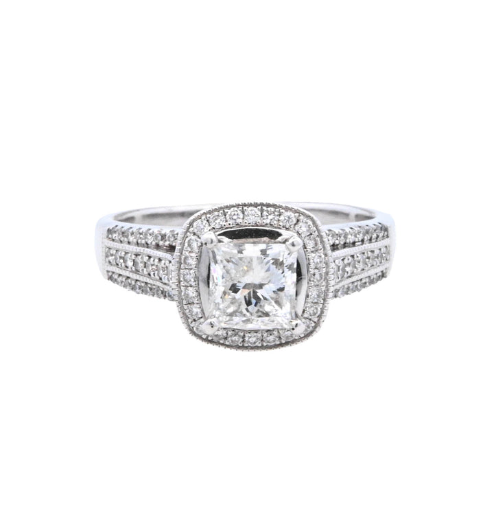 14K White Princess Diamond 1.02Ct Halo Engagement Ring