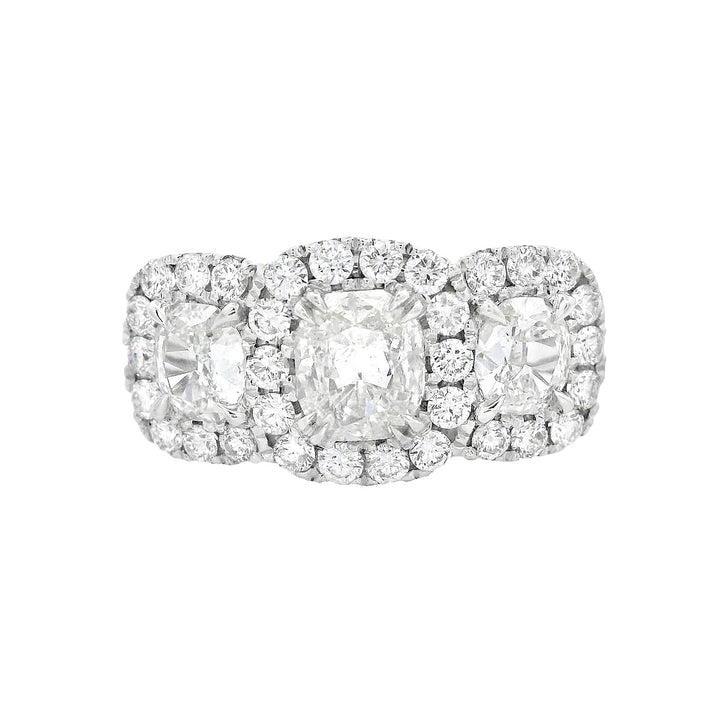 14K White Gold Cushion Diamond 0.98Ct Three-Stone Engagement Ring