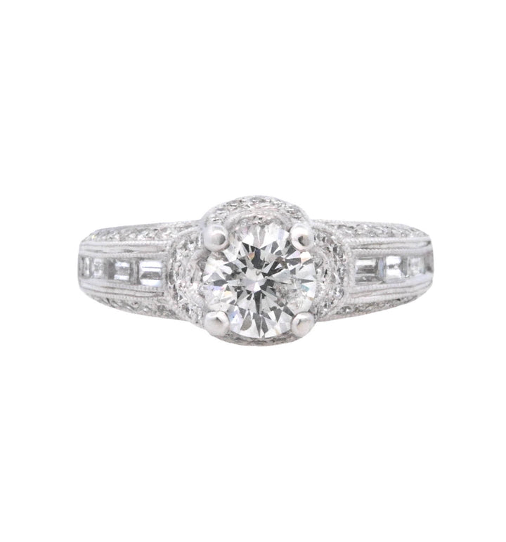 14K White Round Diamond 1.00Ct Vintage Engagement Ring