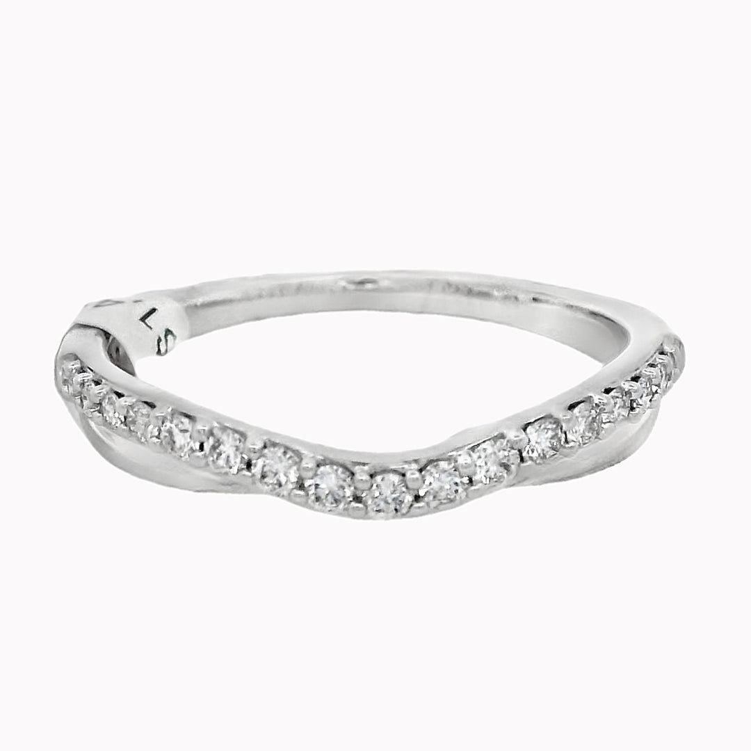 14K White Gold Curved Diamond Wedding Band, Size 7