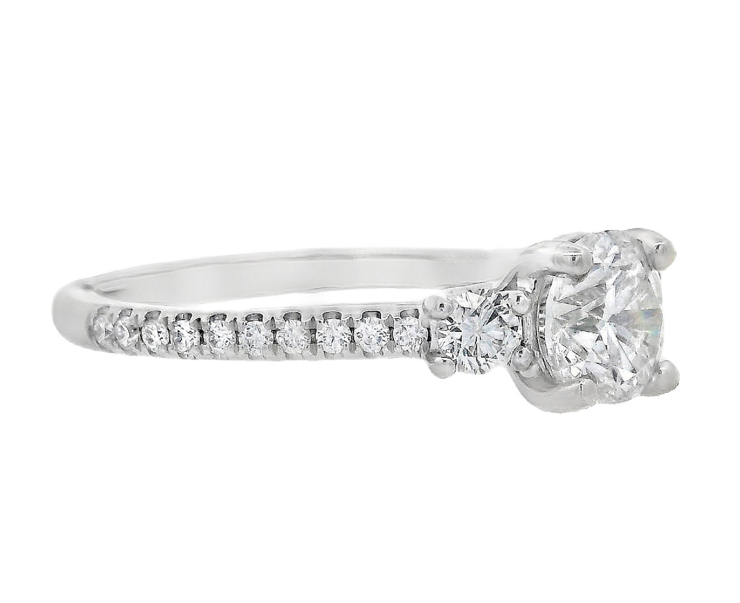 14K White Round Diamond 1.01Ct 3 Stone Engagement Ring