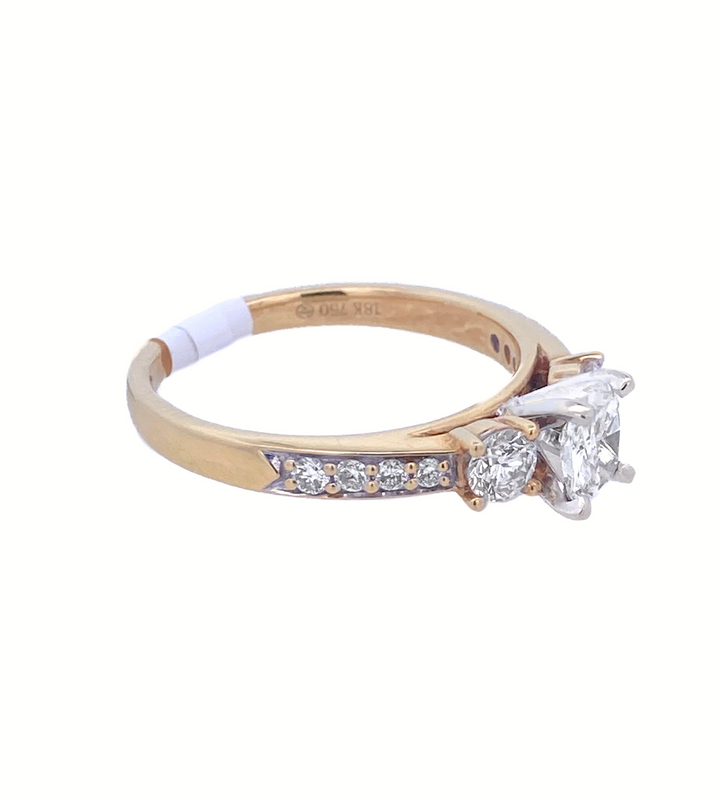 18K Yellow Gold 0.45CT Cushion Diamond 3-Stone Ring