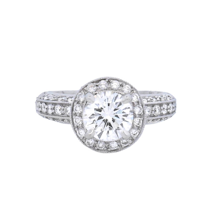 18K White Gold 1.07Ct Round Diamond Halo Engagement Ring