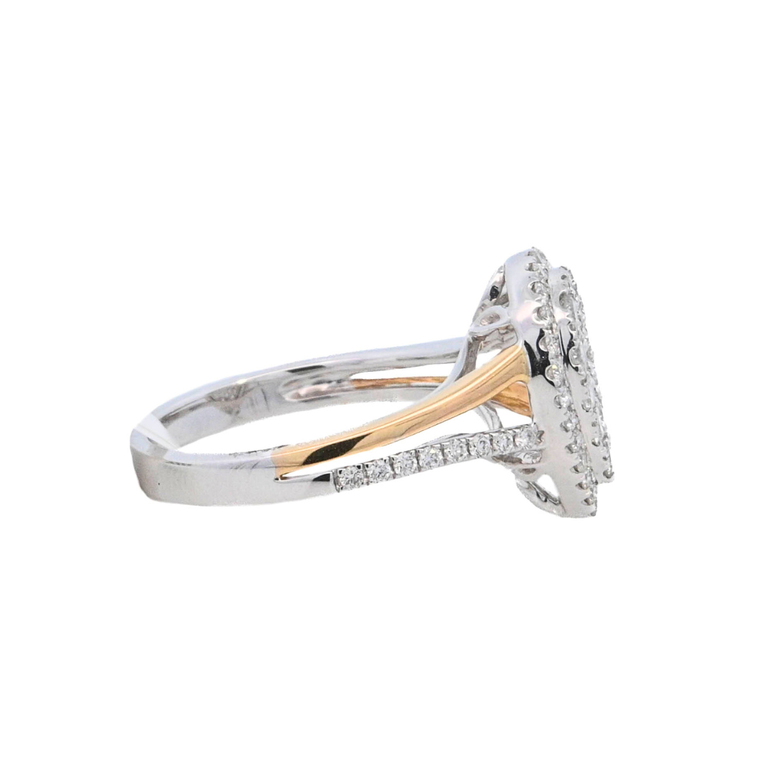 14K Two-Tone Round Diamond 0.75Ct Cluster Engagement Ring