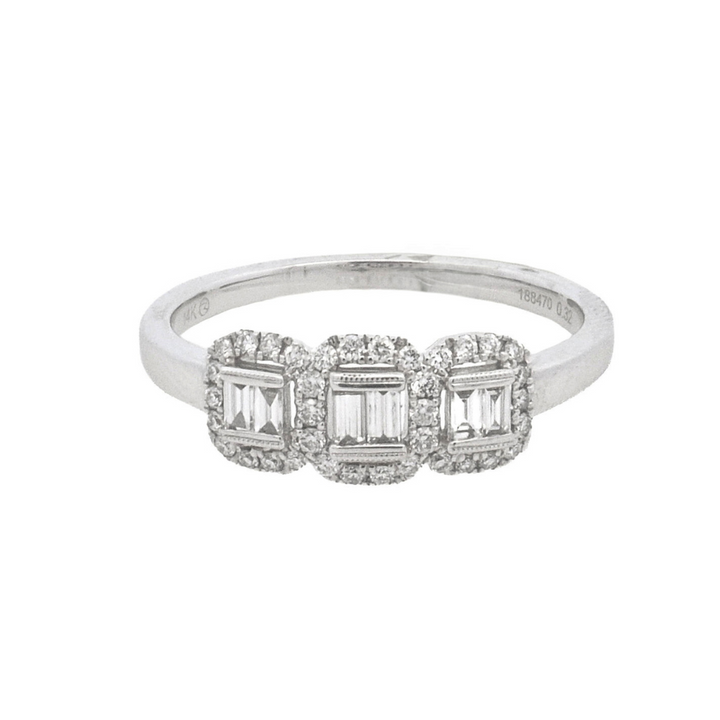 14K White Gold Baguette & Round Diamond Fashion Ring