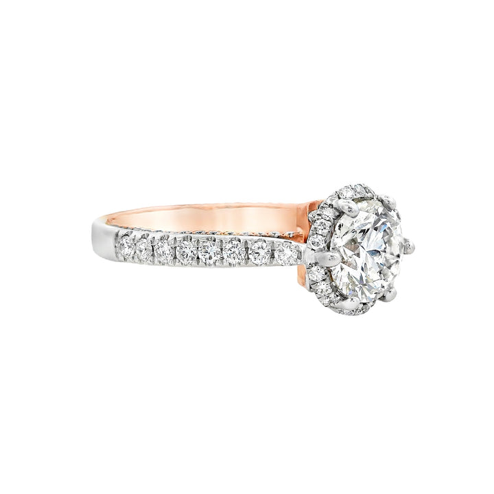 14K Two- Tone Round Diamond 1.20Ct Halo Engagement Ring