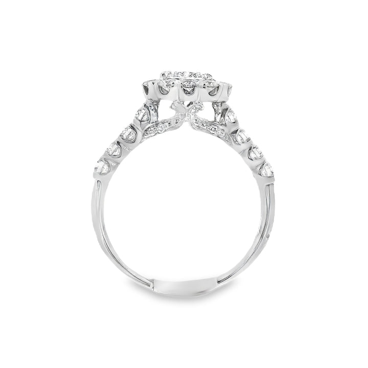 14K White Cushion Diamond 1.01Ct Halo Engagement Ring