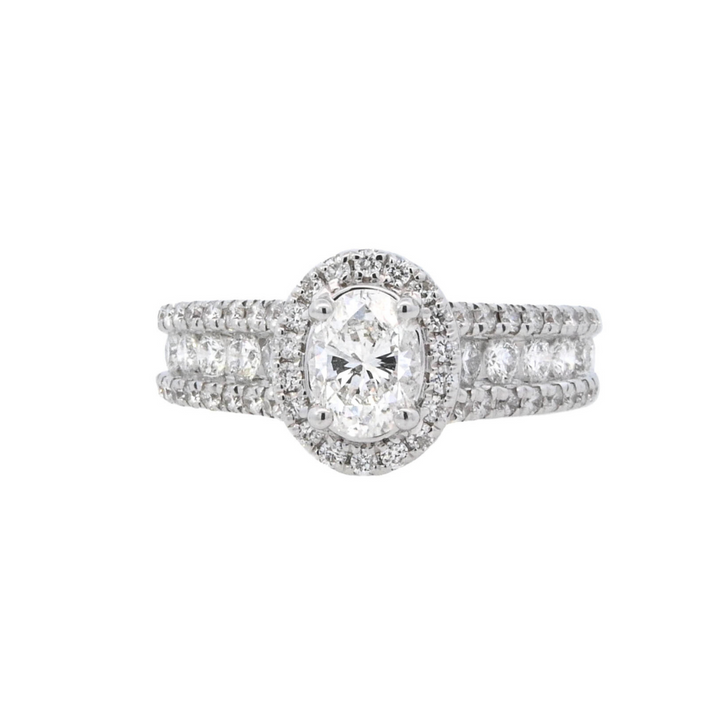 14K White Gold 0.75CT Oval Diamond Halo Engagement Ring