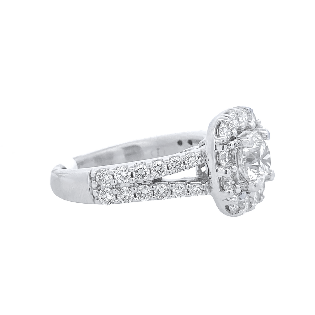 14K White Gold 0.90Ct Round Diamond Halo Engagement Ring