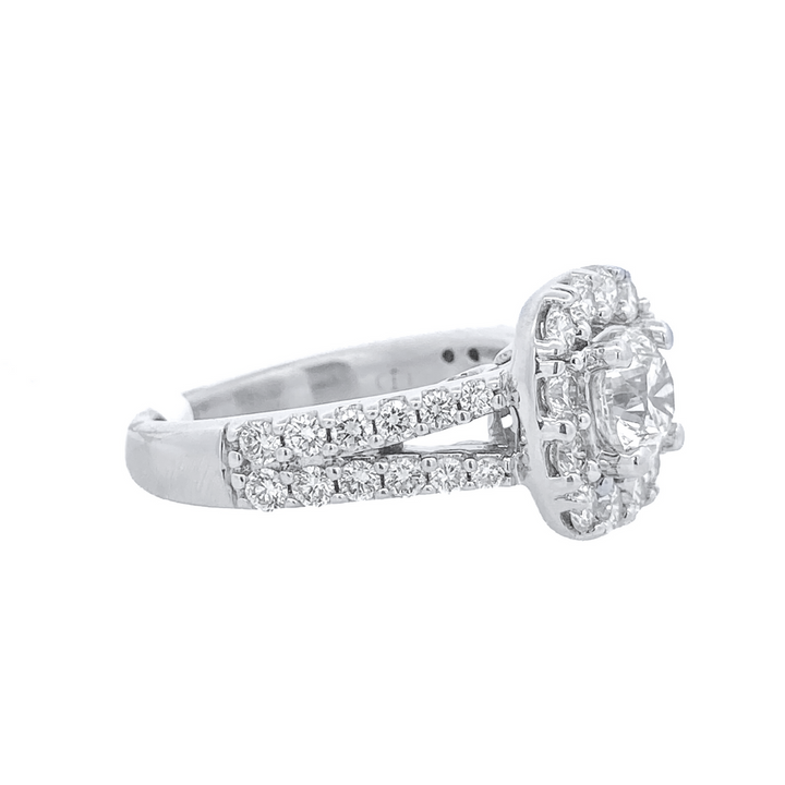 14K White Gold 0.90Ct Round Diamond Halo Engagement Ring