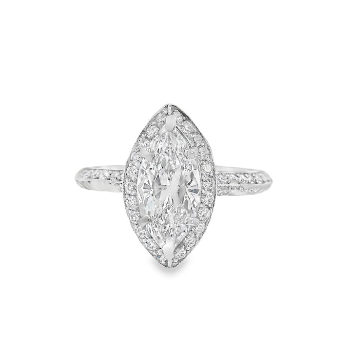 Platinum Marquise Diamond 1.17Ct Halo Engagement Ring