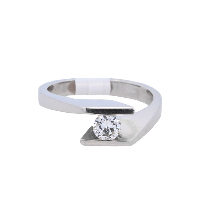 14K White Round Diamond 0.25Ct Tension Set Engagement Ring