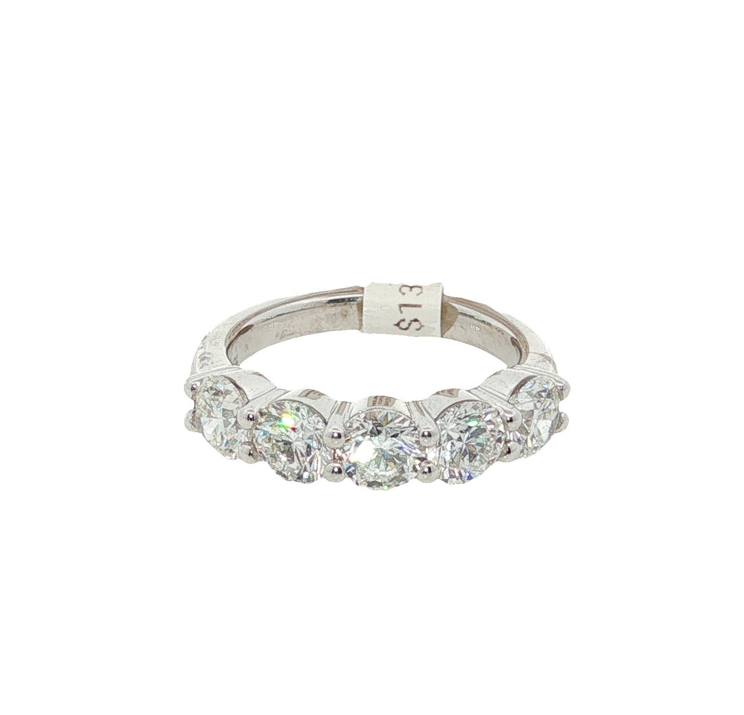 14K White Gold 5-Stone Round Diamond Wedding Band