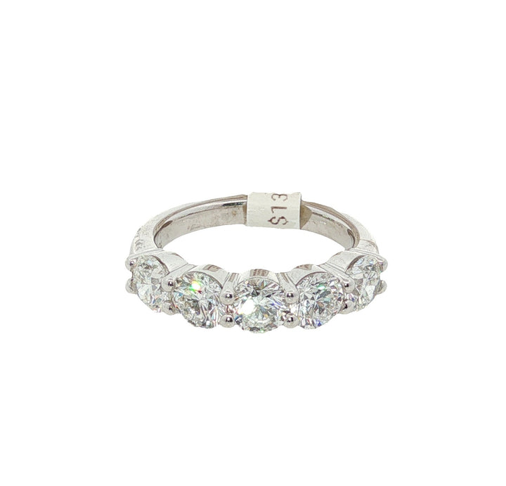 14K White Gold 5-Stone Round Diamond Wedding Band