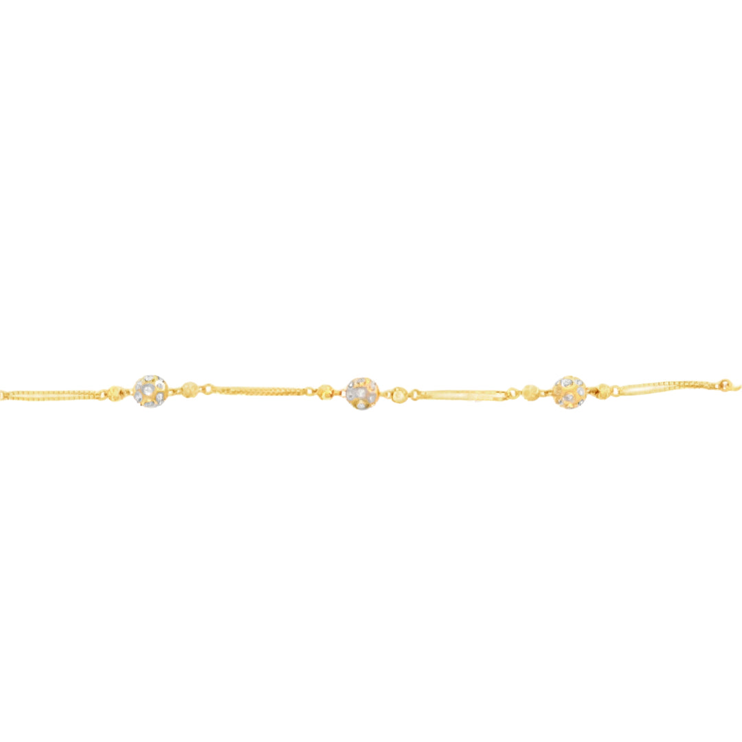 22K Yellow Gold 3-Ball Traditional Indian Charm Bracelet